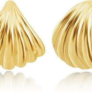 14K Gold Plated Chunky Sea Shell Earrings for Women, Hypoallergenic, Trendy, 18.